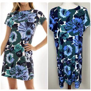 Jude Connally Ella Dress Size Large Jude Cloth Floral Nylon Stretch Short Sleeve